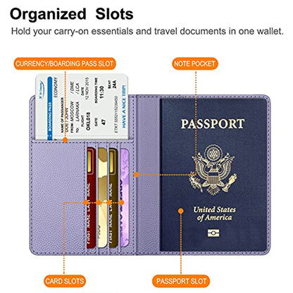 FINTIE Passport Holder, Slim Travel Wallet RFID Blocking Card Case Cover - color: Lilac Purple