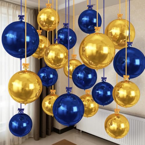Togvu Navy Gold Round Foil Balloons, 16PCS Different Sizes 4D Metallic - color: Navy Gold