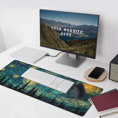 XXL Gaming Mouse Pad 35.4 x 15.7 Inch, Large Desk Mousepad | Mousepad with Starry Sky Design, Non-Slip Rubber Base, Water-Resistant Surface and Stitched Edges for Gaming, Office & Home - color: Starry Sky