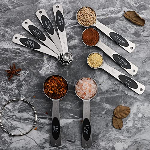 Magnetic Measuring Spoons Set of 9 Stainless Steel Measuring Spoons | Heavy Duty Nesting Teaspoons Tablespoons for Measuring Dry and Liquid Ingredients