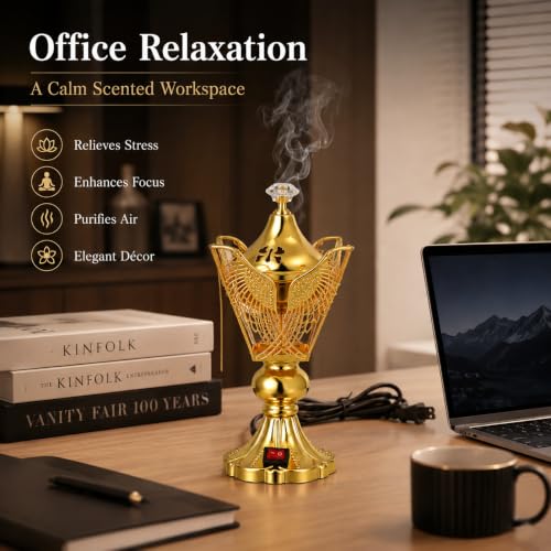 NOLITOY Electric Bakhoor Burner for Home - Iron Oud Resin Incense Burner Plug in - Decorative Middle Eastern Censer for Meditation Yoga Office 9-inch (us Plug)