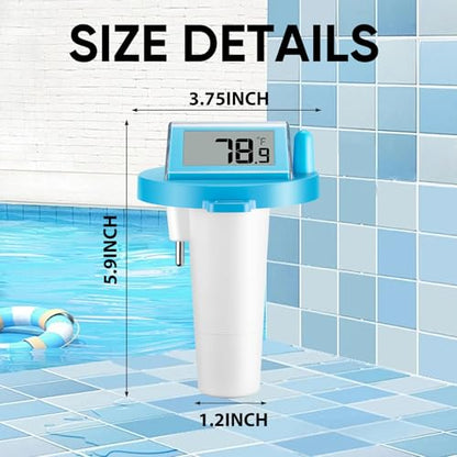Solar Pool Thermometer Floating Easy Read - IPX8 Waterproof Digital Pool Water Temperature Thermometer for Swimming Pools, Hot Tubs, Ponds, Ice Baths - color: Blue