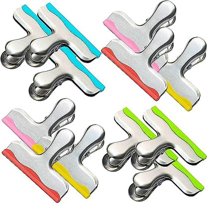 YARALL 12 Pack Metal Chip Clips with Silicone Edges – Heavy Duty Bag Clips for Food Packages, Kitchen, Office – Color Coded, Air Tight Extra Strong Clamps, 3 Inches Wide (12)