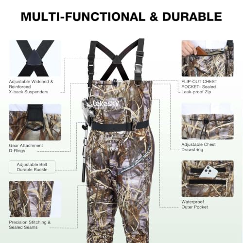 Lekesky Fly Fishing Chest Waders with Boots for Men Women, US Sizes 5–14,2-Ply Nylon/Pvc Waterproof Waders - color: Camo, size: M10
