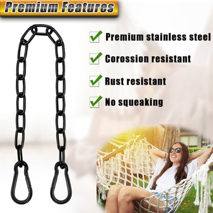 Heavy Duty Chain 21In, Black Swing Chain 660LB Capacity, Hanging Chain Extender, Porch Swing Chain Kit with Carabiners for Punching Bags, Boxing Bags