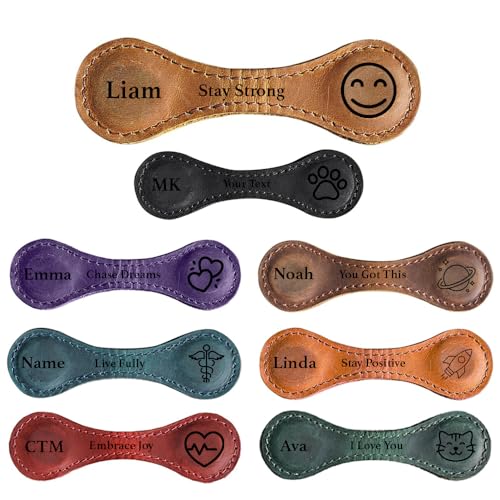 Personalized Leather Magnetic Bookmark – Custom Initial Bookmark with Icons and Logo, Handmade Reader Gift, Custom Magnet Bookmark for Book Lovers, Gift for Him & Her