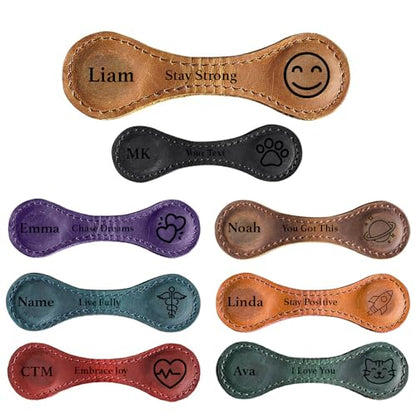 Personalized Leather Magnetic Bookmark – Custom Initial Bookmark with Icons and Logo, Handmade Reader Gift, Custom Magnet Bookmark for Book Lovers, Gift for Him & Her
