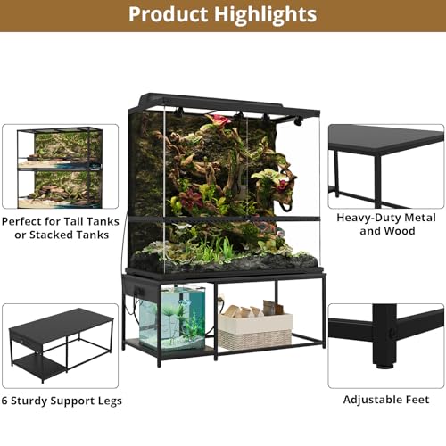 120 Gallon Reptile Tank Stand – 48"x24" Terrarium Stand for Stacked 4x2x2 PVC Tanks, Chameleon Cage, Ball Python Tank, Lizard Tank & Tall Reptile Enclosure with Power Outlets (Only Stand) - color: Black