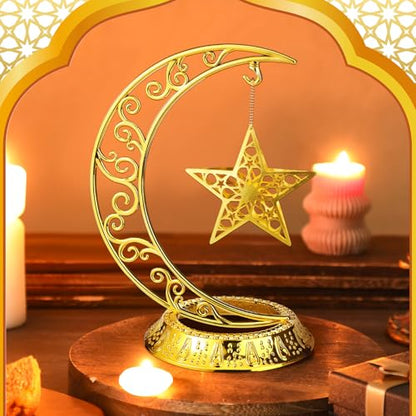 MorningRo Ramadan Decorations Plastic Eid Mubarak Table Decoration Moon Hollow Star Centerpiece Gold Ramadan Mubarak Ornament Kareem Table Signs for Home Decor Islamic Muslim Gifts - style: Classic