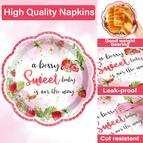 Qyeahkj 100 Pcs Strawberry Baby Shower Party Plates Napkins Forks Supplies Set Sweet Berry Tableware Party Supplies A Berry Sweet Baby Is On The Way Strawberry Dinnerware Decorations Favors Serve 25 - style: Strawberry Theme Baby Shower