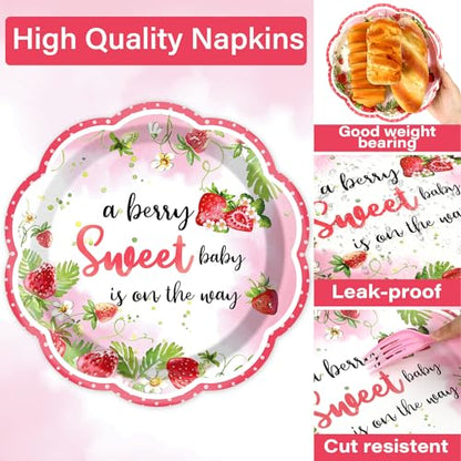Qyeahkj 100 Pcs Strawberry Baby Shower Party Plates Napkins Forks Supplies Set Sweet Berry Tableware Party Supplies A Berry Sweet Baby Is On The Way Strawberry Dinnerware Decorations Favors Serve 25 - style: Strawberry Theme Baby Shower