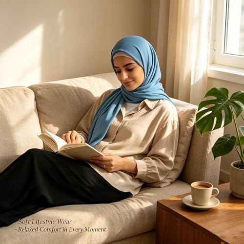Jersey Hijab Scarf for Women,Lightweight Muslim Turban Head Scarf Modal Feel Hijab Coverings for Prayer with Clip - color: Blue