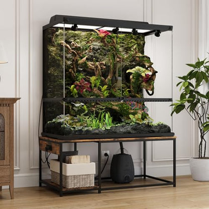 4x2x2 Reptile Enclosure Stand – 48"x24" Tall Reptile Tank Stand for 120 Gallon Aquarium Stand, Bearded Dragon Cage, Snake Enclosure & Stackable Terrarium with LED Light (Only the bottom stand) - color: Rustic Brown