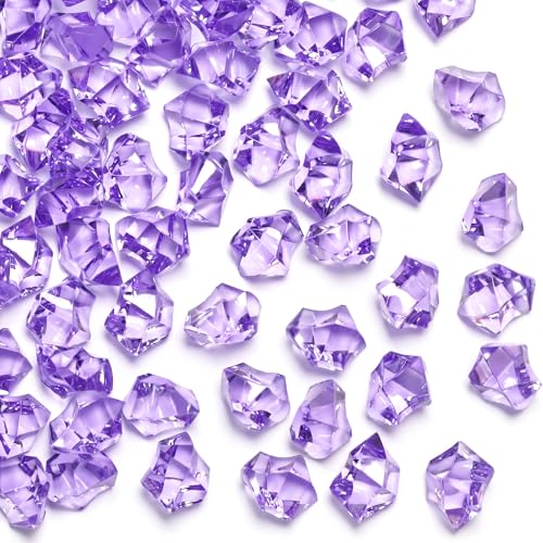 DomeStar Purple Fake Ice Rocks, 150PCS Acrylic Gems Crystals Plastic Diamonds Centerpiece for Vase Fillers DIY Craft Wedding Party Table Scatter Decorations | Fake Diamonds for Table Centerpieces Birthday Party Decor, Fish Tanks Decor Table Scatter DIY Cr