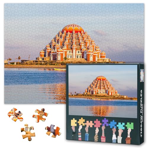 99 Domes Mosque Puzzles for Adults 1000 Pieces Makassar City New Landmark - color: Artwork-13