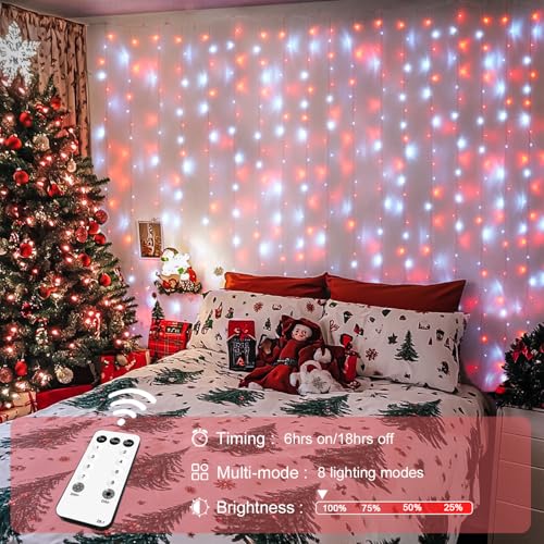 JMEXSUSS 300LED Red and White Christmas Curtain Lights for Bedroom, Plug in - color: Red and White, size: 300 LED