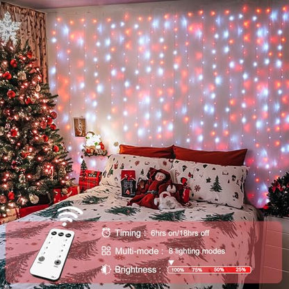 JMEXSUSS 300LED Red and White Christmas Curtain Lights for Bedroom, Plug in - color: Red and White, size: 300 LED