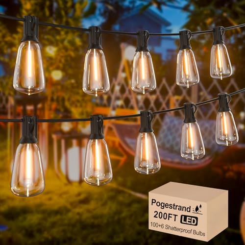 200FT ST38 Outdoor String Lights with 100 1W Plastic Shatterproof Bulbs - size: ST38-200FT-100FT*2(Black)