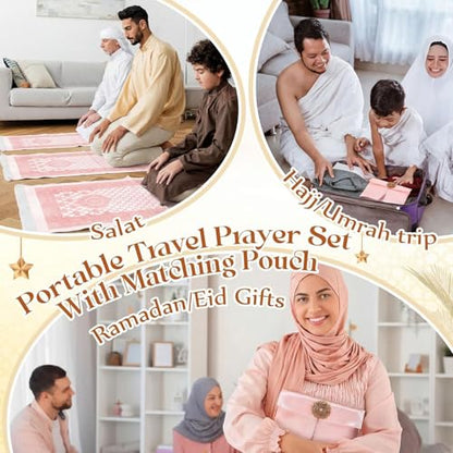 10 Pack Muslim Prayer Rug with Tasbih and Portable Bag Muslim Gift for Women Men Prayers Carpet Mat Mubarak Islamic Gifts Set