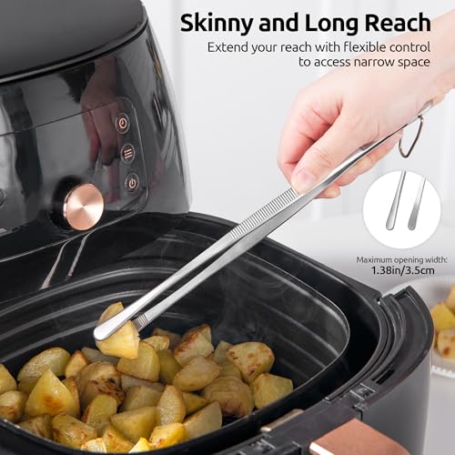U-Taste 10in Kitchen Cooking Tweezer: 18/8 Stainless Steel Food-Grade Metal Food Tong, Seamless-Welding, Sturdy, Flexible and Non-Slip for Pasta Salad Serving, Grilling, Frying, Baking (Round Tip) - size: 10in (round tip)