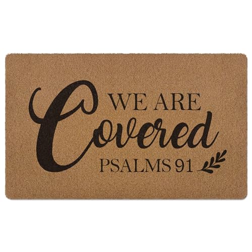 기독교 부활절 문 매트, 기독교 선물, We are Covered Psalm 91 도어매트, 성경 구절 환영 현관 매트 실내 실외 입구, 파티오용 성경 인공 코이어 도어매트, 76.2 x 43.2cm(30 x 17인치) - color: 커버