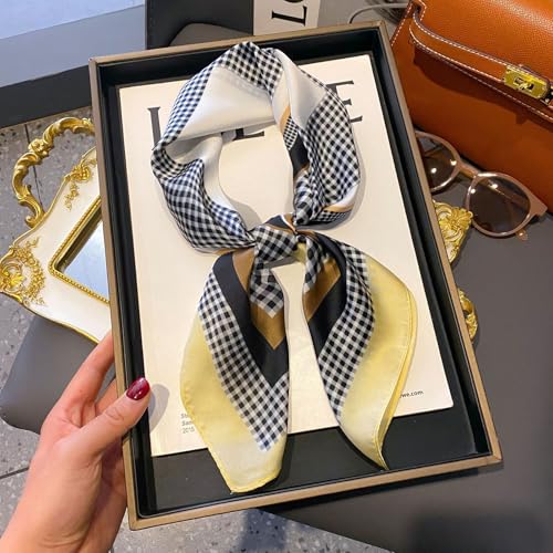 Sumolux Head Hair Scarf for Women Like Satin Silk Scarf Bandana Hair Wrapping Night Large Square Scarves 27.5" - color: Black Square