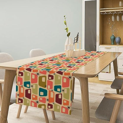 Mid Century Modern Table Runner,Abstract Aesthetic Geometric Mid Century Retro Modern Patterns Printed Linen Table Runner for Kitchen Dining Room Holiday 13x36 Inch - color: Mid Century-1, size: 13x36 Inch