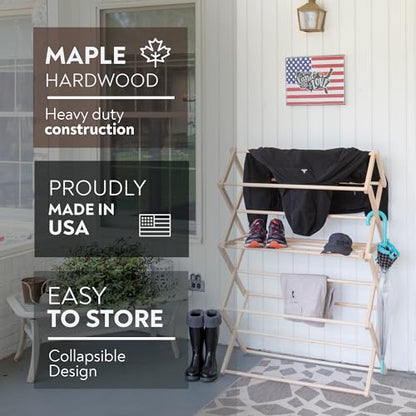Pennsylvania Woodworks Clothes Drying Rack: Solid Maple Hard Wood Laundry Rack for Baby Clothes, Hand Towels, Delicates & More, Durable Small Folding Drying Rack, Made in USA, No Assembly Needed - color: Small
