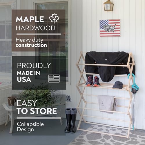 Pennsylvania Woodworks Clothes Drying Rack: Solid Maple Hard Wood Laundry Rack for Sweaters, Blouses, Lingerie & More, Durable Folding Drying Rack, Made in USA, No Assembly Needed, Large - color: Large