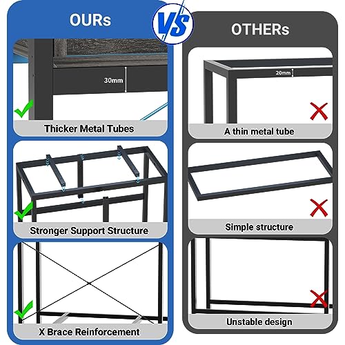40-50 Gallon Fish Tank Stand with LED Light and Outlet, Heavy Duty Metal Aquarium Stand with Cabinet and Accessories Storage, Reptile Tank Turtle Terrariums Table Stand Hold 880LBS, Grey Oak