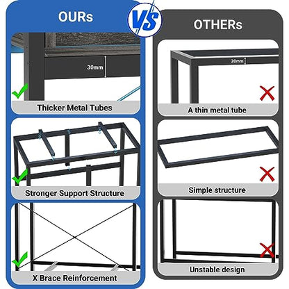 40-50 Gallon Fish Tank Stand with LED Light and Outlet, Heavy Duty Metal Aquarium Stand with Cabinet and Accessories Storage, Reptile Tank Turtle Terrariums Table Stand Hold 880LBS, Grey Oak