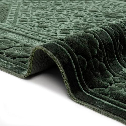 Modefa Velvet Prayer Rug - Soft Plush Turkish Janamaz Sajada Carpet for Men and Women - Plain Solid Prayer Mat Ramadan Eid Gift - with Prayer Beads - Luxury Floral Stamp (Dark Green) - color: Dark Green