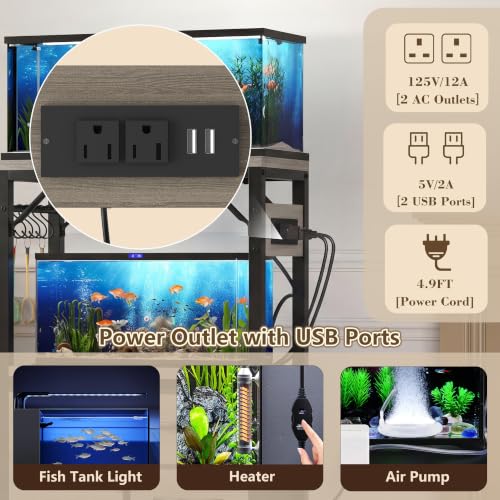 Heybly 5-10 Gallon Fish Tank Stand, Aquarium Stand with Drawer, Power Outlet, Heavy Duty Metal Frame, for Fish Tank, Turtle & Reptile Terrarium, 20.5" × 10.2" Top, 200lbs, Rustic Gray HAS002SSG-1 - color: Greige, size: 5-10 gal