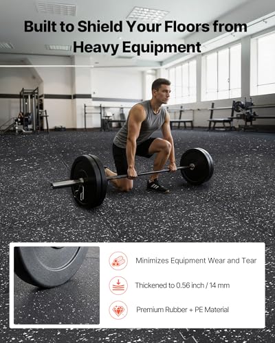 VEVOR 0.56Inch 96sq.ft 24 Tiles Gym Flooring for Home Gym, Rubber Top with High Density EVA Foam, 24 x 24In Gym Floor Exercise Equipment Mats, Interlocking Gym Mats, Puzzle Workout Mats, Black & White | Rubber Top with High Density EVA Foam, Lightweight G