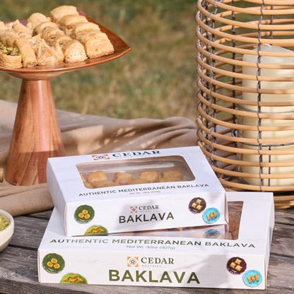 Cedar Pastries 19 Piece Baklava Assortment – Mediterranean Dessert Gift Box – Pistachio, Cashew & Walnut Phyllo Pastries – Gourmet Middle Eastern Sweets – Kosher & Halal Certified - size: 16 Ounce (Pack of 1)