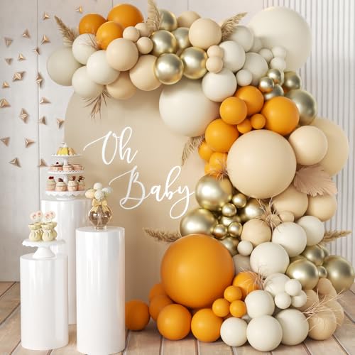 MEBAY Orange White Nude Gold Balloon Arch Kit, 166Pcs Dusty Orange White Sand Metallic Gold and Nude Balloons for Birthday Party Baby Shower Bridal Shower Wedding Decorations - color: Orange-nude-white