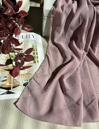 Hijab for Women Premium Chiffon Hijab Rhinestone Hijab Scraf for Women Muslim - color: Light Mauve