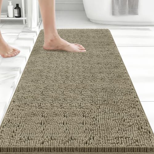 Bcoimo 44x24 Chenille Bath Mat – Non-Slip with Backing Bath Rug Ultra-Absorbent and Machine Washable Bathroom Mat Quick-Dry Design. Ideal for Bathroom Shower and Tub Areas - color: Latte, size: 44x24