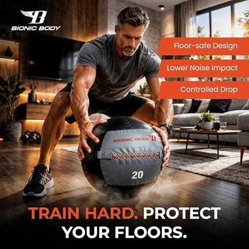 Bionic Body Soft Medicine Ball Weighted Slam Wall Ball for Cardio Workout and Core Training – Ideal for Squat, Lunge, and Partner Toss - style: 20LB