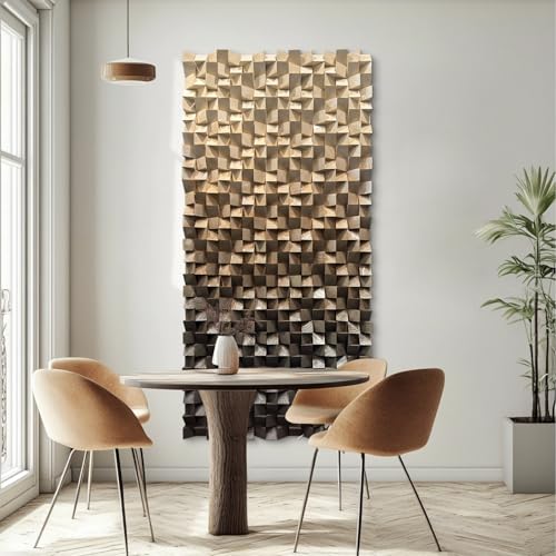 BrightA Large Abstract Wood Art, Handcrafted Triangular Blocks in Warm Brown Tones, Statement Piece for Spacious Wall 31.5"x63" - color: Dark brown + Grayish brown + Black, size: 31.5"x63"