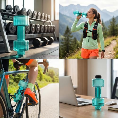 BDumbbell Shaped Sports Water Bottle Durable Plastic Gym Water Kettle For Fitness Outdoor And Daily Use - color: green