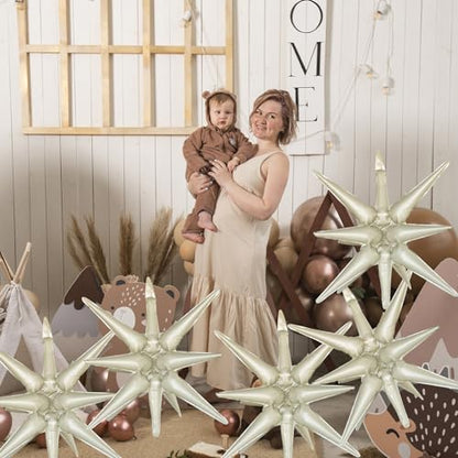 6 Pcs Cream Color Star Foil Balloons One-Piece 14-Pointed Star Balloon 4D Starburst Cone Mylar Balloon 22inch Christmas Birthday Wedding Wedding Anniversary Party Supplies(Cream Color) - color: 22 Inches Cream Color