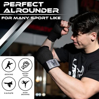 BEAST RAGE Inner Gloves with Hand Wraps Quick Wrap Long 36" Wrist Support MMA Muay Thai Bandages Punching Martial Arts Training Men Women Kickboxing Bandages Under Bag Gloves - color: Black Rage, size: M (Adult)