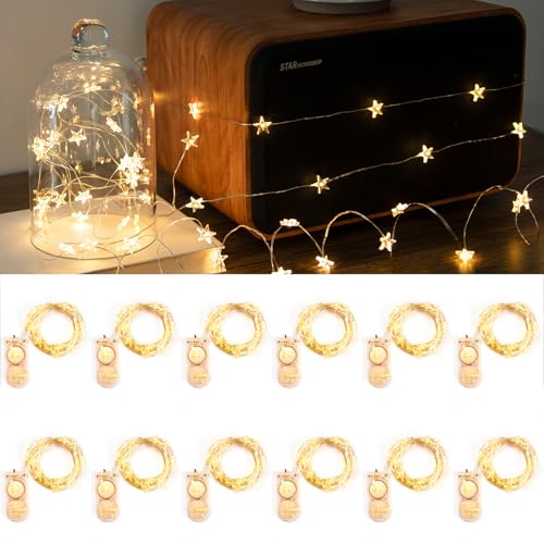 12 Packs 6.6ft 20LEDs Star Fairy Lights Battery Operated,Mini Star String Lights,Waterproof Twinkle Starry Light for DIY Gift Bottle Table Christmas Ramadan Wedding,Silver Wire,Warm White - color: Silver Wire, size: 240 Leds