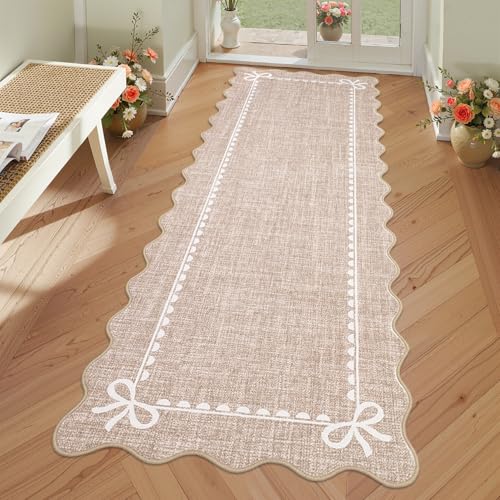 GarveeHome Scalloped Hallway Runner Rug 2.5x10 Non Slip Bedroom Rugs, Camel - color: Camel, size: 2'6" x 10' (Rectangular)