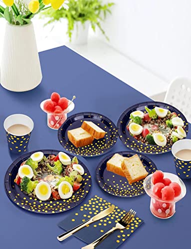 Nkaiso 141Pcs Navy Blue Gold Paper Plates and Napkins Party Supplies for20 - color: Navy Blue Gold