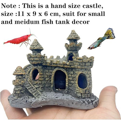 Small Aquarium Castle Decor , Mini Cute Fish Tank Castle Ornaments, Young Little Fish Fish Larvaes Shrimp Hide Caves Hideout for Small Medium Fish Tank Decor Crab Cichlid Betta Tank Decor (Brown)