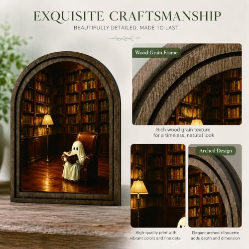 Ghost Library Arched Table Sign, Rustic Farmhouse Shelf Decor - color: Ghost Reading Library