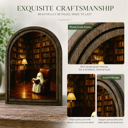 Ghost Library Arched Table Sign, Rustic Farmhouse Shelf Decor - color: Ghost Reading Library