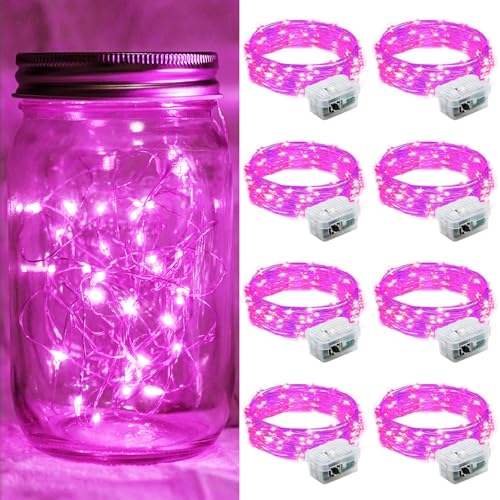 8 Pack Pink Fairy Lights 7Ft 20 LED Twinkle String Lights 3 Modes Battery Operated Waterproof Firefly Starry for Mason Jar Party Wedding Christmas Valentines Day Table Centerpieces - color: Pink, size: 8